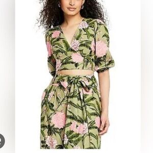 Floral Wide Leg Jumpsuit in Green and Pink